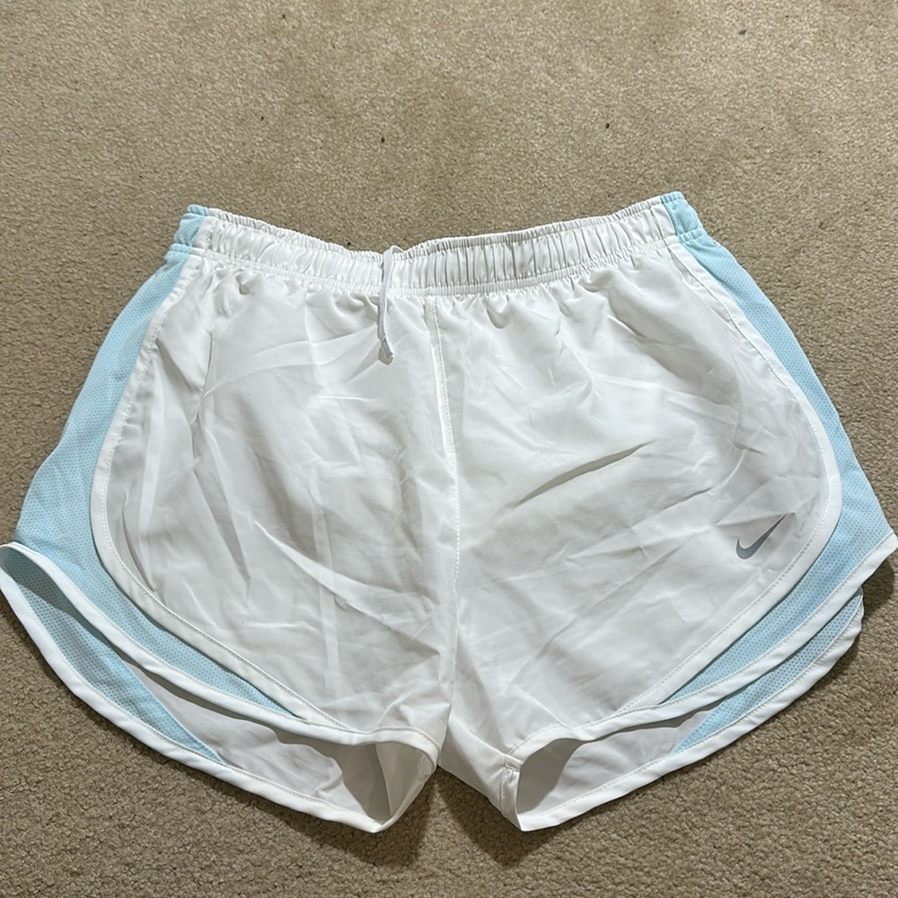 Nike White and Light Blue Tempo Short
